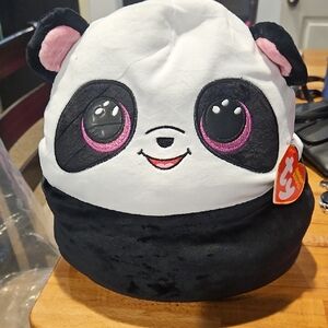 Ty Panda Plush with Pink and Black Accents